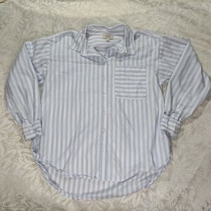 Loft Shirt Womens Small Blue White Striped Button Down Pocket Relaxed